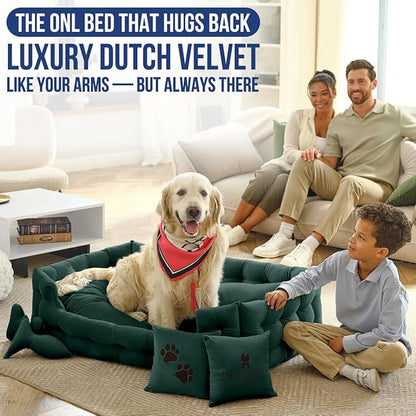 Luxury Dog Bed Chesterfield – Handcrafted Velvet Throne for Dogs | Joint Support, Calming &amp; Temp-Regulating Comfort | Durable 5+ Years, Anti-Claw, Washable 100+ Times – XL, Green