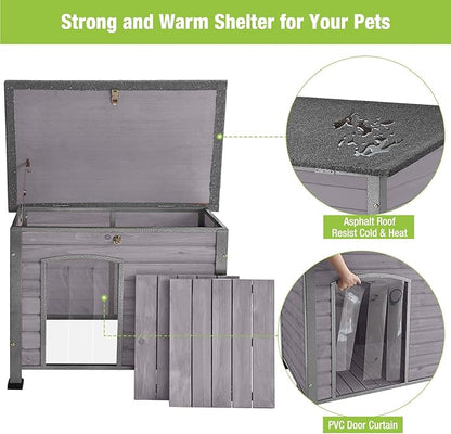 GUTINNEEN Chew Proof Dog House with Metal Iron Frame Outdoor Dog Kennel for Small Medium Large Indoor Dog Cage (33.5" L,Grey Color)