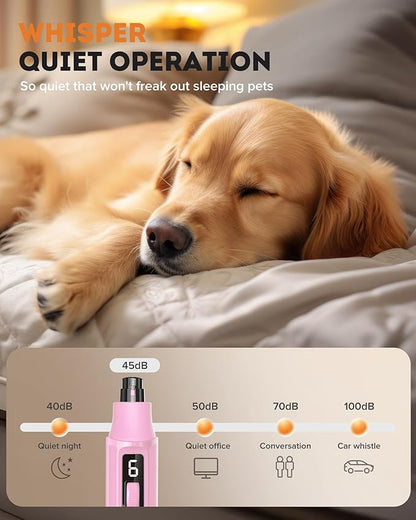 YABIFE 7-Speed Pet Nail Grinder with Light – Heavy Duty, Whisper Quiet Nail Trimmer for Dogs, Cats, Birds &amp; Small Animals – Single-Handed Operation