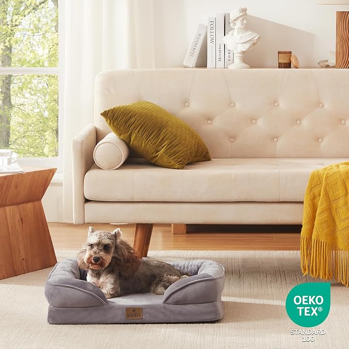 Bedfolks Orthopedic Dog Bed Extra Small, Waterproof Dog Sofa Bed for Small Dogs &amp; Cats, Egg Foam Pet Couch Bed with Removable Washable Cover and Nonslip Bottom, Light Grey