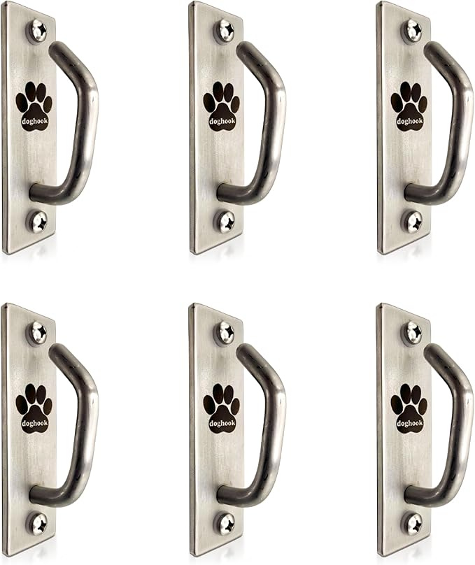 Canine Hitch- Secure Dog Leash Parking Mounted Indoor – Outdoor Wall Hook - Tie Out Stainless Steel Practical Lead Management for Home &amp; Business, Slim Compact 6 Pack