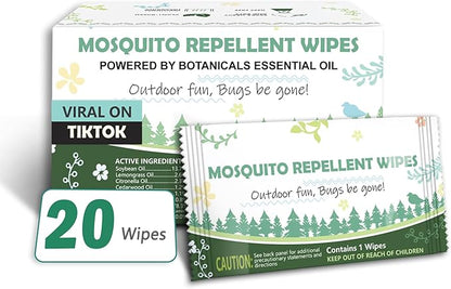 Natural Mosquito Repellent Wipes, DEET Free Insect &amp; Bug Repellent Wipes, Easy to Use, Long Lasting, Travel Sized