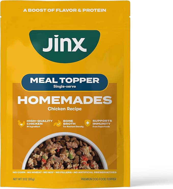 Jinx Chicken Dog Wet Food, Meal or Mix in Dog Toppers for Dry Food, Made with Real Chicken, Bone Broth &amp; Brown Rice, No Fillers, Puppy, Adult, Senior, 3oz, 8 Pack
