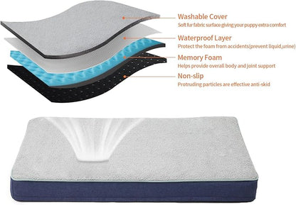 Orthopedic Memory Foam Dog Bed,Cooling Dog Beds for Large Dogs,Washable Pet Beds for Crate with Plush Cover, Waterproof Lining, L(35inch)