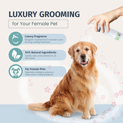Natural Pet Cologne - Powdery Floral Scent, 3-in-1 Deodorizing, Conditioning &amp; Moisturizing Spray for Dogs &amp; Cats - Long Lasting. Daily Use, 8 fl oz (Female Pet)
