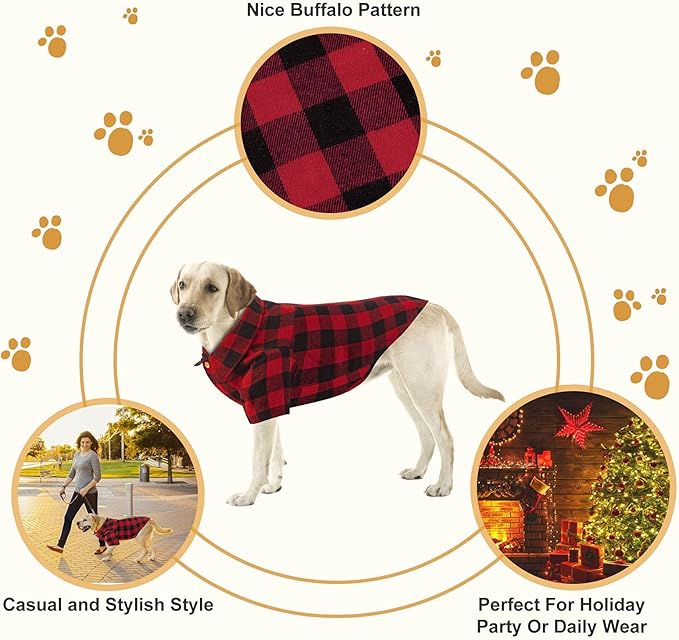 Plaid Buffalo Dog Outfit - Soft Casual Dog &amp; Cat Clothes for Small to Large Puppies - Red, Halloween &amp; Christmas Costume (L)
