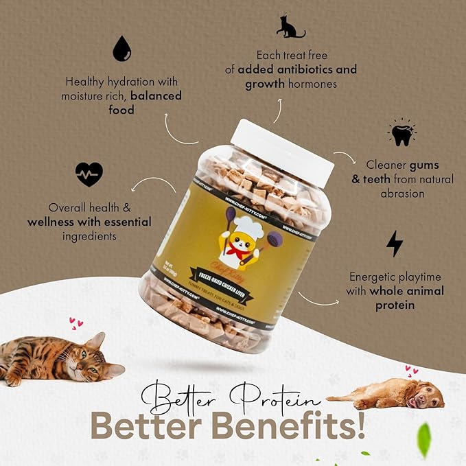 Freeze-Dried Chicken Liver Treats for Cats &amp; Dogs – 100% Human Grade, Single Ingredient, High-Protein, Healthy Snack – No Additives or Preservatives – 3.1oz - Inspected &amp; Tested in USA
