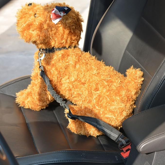 SlowTon Dog Seat Belt Harness for Car, Dog Car Harness Adjustable Mesh Breathable &amp; Dog Seatbelt Safety Tether with Elastic Bungee for Small Medium Large Pets(Black, Single Clip, XS)