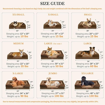 Comfort Expression XXL Orthopedic Dog Bed for Extra Large Dogs, Washable Dogs Sofa Bed, Waterproof Orthopedic Foam Dog Beds with Removable Cover &amp; Non-Slip Bottom(XX-Large,Brown)