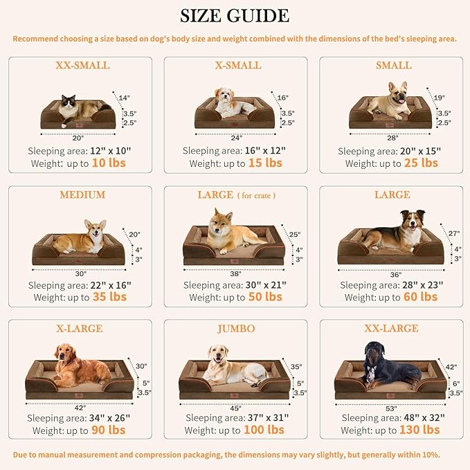 Comfort Expression Small Dog Beds Waterproof Cat Beds Orthopedic Foam Sofa Beds for Small Dogs Comfy Pet Bed with Washable Removable Cover &amp; Non-Slip Bottom(XX-Small,Brown)