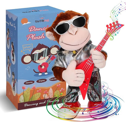 Dancing Monkey Plush Toy, Stuffed Toys, Dancing Singing, Body Shaking, and Guitar Shaking, Punk Molding, One Button Control, Children&