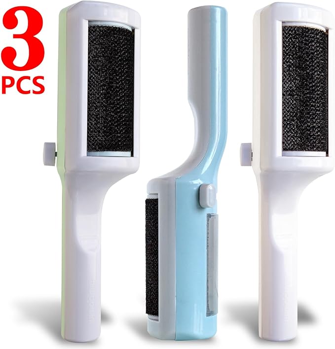 3 Packs Pet Hair Remover Roller Lint Brush and Reusable Lint Roller Dog &amp; Cat Hair Remover for Rug, Furniture, Couch, Car, Carpet, Clothes and Bedding Multi-Surface Fur Removal Tool