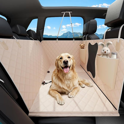 Waterproof Dog Car Seat Cover for Back Seat – Heavy Duty Back Seat Extender for Dogs with Hard Bottom, 7-Layer Protection, Non-Slip &amp; Scratchproof, Easy to Install (Beige)