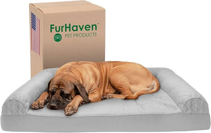 Furhaven Cooling Gel Dog Bed for Large Dogs w/ Removable Bolsters &amp; Washable Cover, For Dogs Up to 125 lbs - Quilted Sofa - Silver Gray, Jumbo Plus/XXL