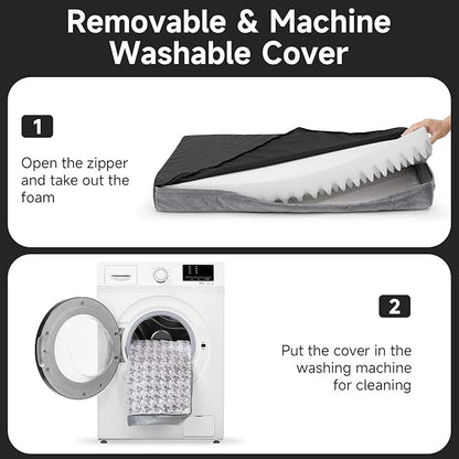 OhGeni Orthopedic Waterproof &amp; Machine Washable Dog Bed for Large Pets, Suitable for Crates, 25D Egg Crate Foam, Non-Slip Bottom &amp; Removable Cover, Houndstooth Fabric, 41 Inches(Gray)