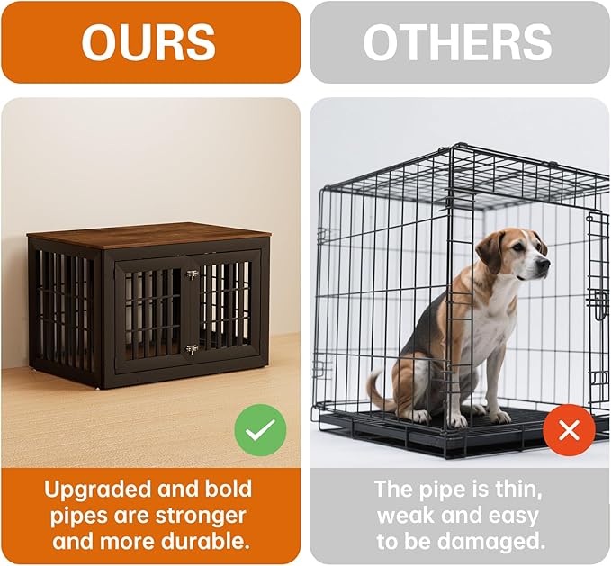 42" Heavy Duty Dog Crate Furniture for Small,Medium and Large Dogs,Rustic Wooden Dog Cage Kennel Indoor Furniture with Waterproof Top,Decorative Pet House Side End Table (Black &amp; Wood)