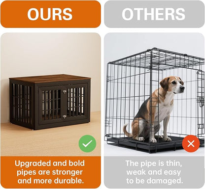 42" Heavy Duty Dog Crate Furniture for Small,Medium and Large Dogs,Rustic Wooden Dog Cage Kennel Indoor Furniture with Waterproof Top,Decorative Pet House Side End Table (Black &amp; Wood)