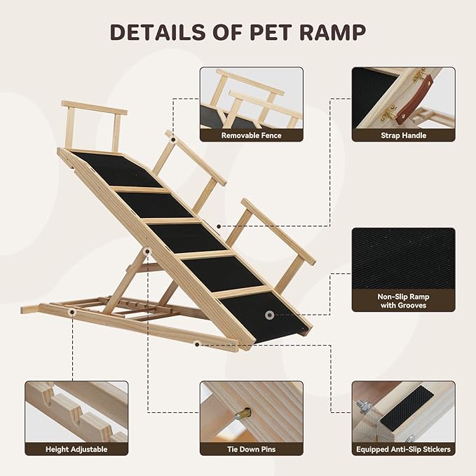 Dog Ramp for Bed PANTAZO Adjustable Ramps for Small Dogs to Get on Bed, Up to 28.5 Inches, 48&