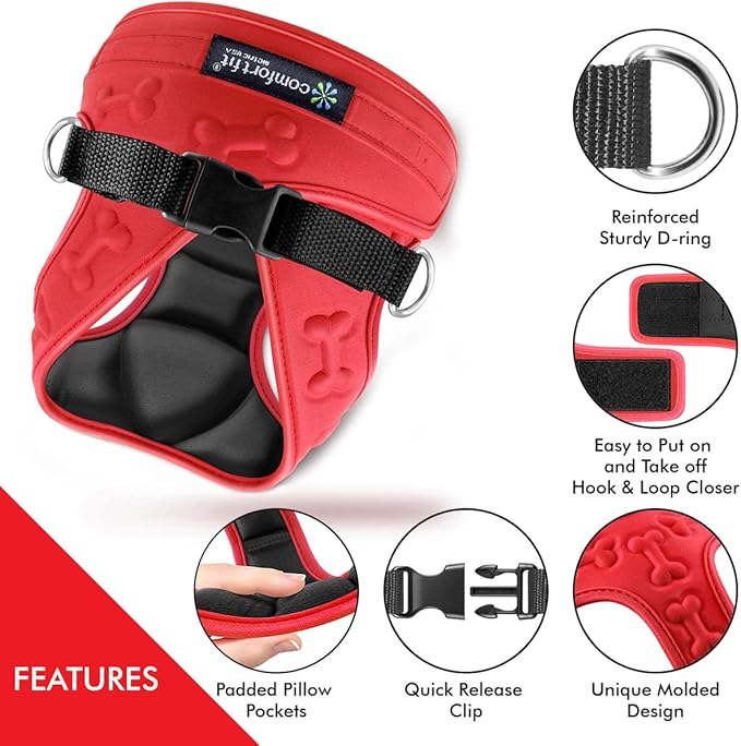 Comfort Fit Dog Harness No Pull No Escape Harness Adjustable Buckles Soft Padded Reflective Choke Step in Dog Vest with Easy Control Handle for Small Medium Large Dogs &amp; Puppies