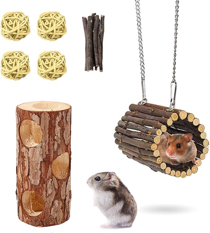 Natural Wooden Hamster Tunnels &amp; Hideouts – Chew-Safe Birch Trunk Tubes for Dwarf Hamsters, Gerbils, Mice – Cage Accessories, Exercise Toy, Forest-Themed Small Pet Habitat