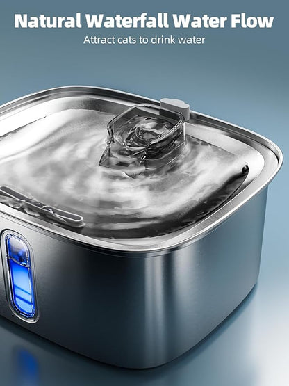 Dog Water Fountain for Large Dogs, 9L/2.4Gal Stainless Steel Dog Fountain with Water Level Window &amp; Filtration, Automatic Pet Water Bowl Dispenser Indoor, Super Quiet for Multi-Pet