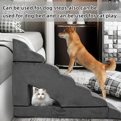 Foam Dog Stairs &amp; Steps Ramps for High Beds 30-36 inches High Tall Large Dogs, LitaiL 7 Step Pet Stairs Steps for High Beds 30 inch Small Dogs, Non-Slip Dog Ramps for Bed