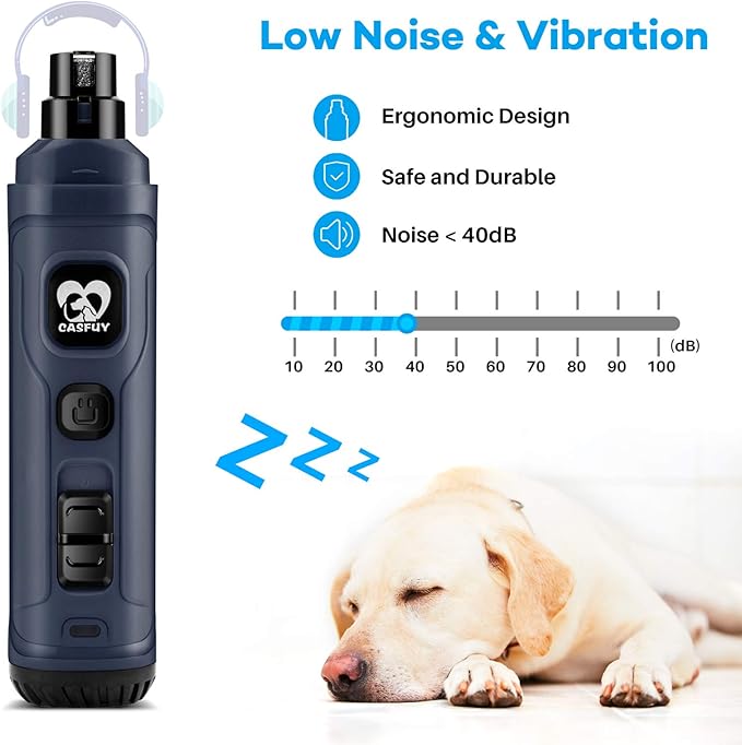 Casfuy Dog Nail Grinder with 2 LED Light - New Version 2-Speed Powerful Electric Pet Nail Trimmer Professional Quiet Painless Paws Grooming &amp; Smoothing for Small Medium Large Dogs and Cats (Blue)