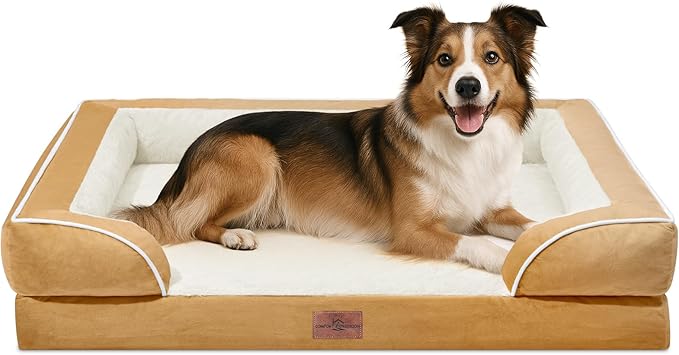 Comfort Expression Large Dog Beds Waterproof Orthopedic Foam Dog Sofa Beds Comfy Pet Bed with Washable Removable Cover &amp; Non-Slip Bottom(Large,Khaki)