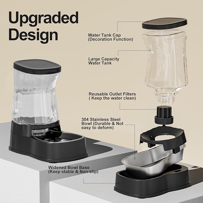 Gardner Pet Automatic Dog Water Dispenser Gravity Stainless Steel Water Waterer Feeder, Large Capacity Water Feeding Bowls for Medium &amp; Large-Sized Dogs Cats Other Pets -(2.1 Gallon)