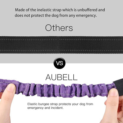 AUBELL Dog Seat Belt for Car,Updated 3-in-1 Adjustable Reflective Bungee Heavy Duty Dog Car Harness Tether with Clip Hook Latch &amp; Buckle,Swivel Zinc Alloy Carabiner,Purple