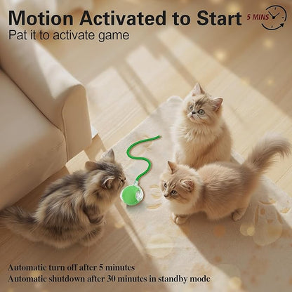 Interactive Cat Toys Ball for Indoor Cats, Automatic Agile Rolling Cat Ball with Elastic Mesh Tail, Bird Chirping &amp; Motion Activated, 2 Tail Accessories, Kitten Toy for Bored (Green)