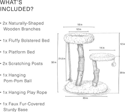 MAU Modern Cat Tower - Wooden Cat Scratching Tree &amp; Condo - Luxury Collection - Cat Lovers Gift