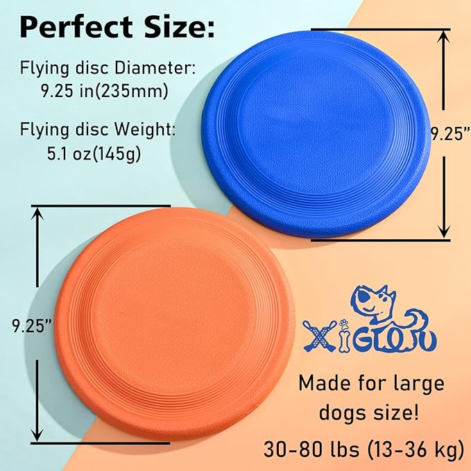 Dog Flying Disc (2 Pack) - Durable Rubber Flying Disc Dog Toy - 9.25" Indestructible Rubber Dog Flying Disc - Puncture Resistant &amp; Bite Resistant Extremely - for Medium Large Dogs