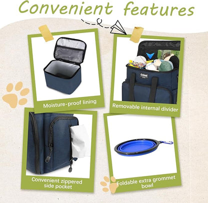 Dog Travel Bag Airline Approved–Pet Travel Tote with Collapsible Bowls,Food Containers &amp; Feeding Mat–Multi-Pocket Organizer for Dogs &amp; Cats, Durable &amp; Water-Resistant for Hiking,Trips,Outdoors