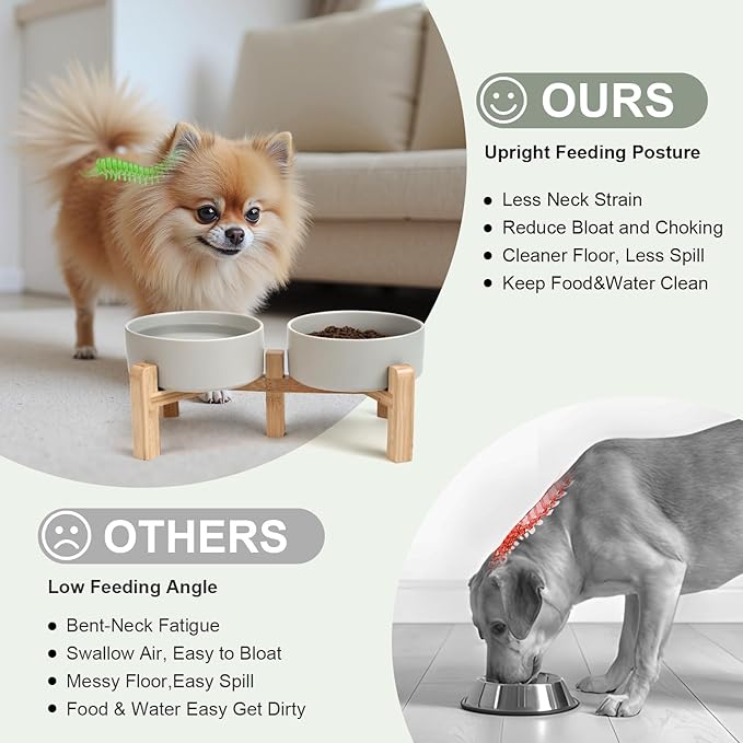 SPUNKYJUNKY Elevated Dog Bowls Ceramic, 5.1&