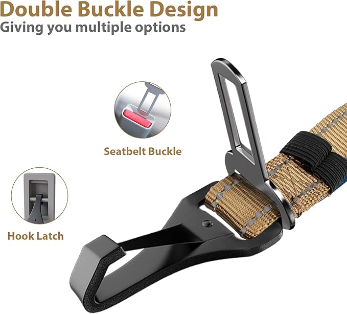 IOKHEIRA Dog Seatbelt, Universal Reflective Bungee Dog Car Harness with Hook Latch &amp; Seatbelt Buckle, Swivel Aluminum Carabiner, Green