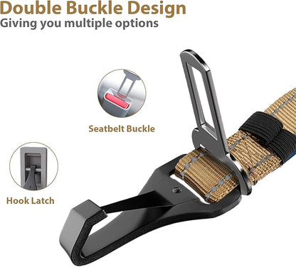 IOKHEIRA Dog Seatbelt, Universal Reflective Bungee Dog Car Harness with Hook Latch &amp; Seatbelt Buckle, Swivel Aluminum Carabiner, Green