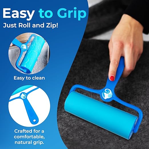 PetLovers EzRoll Reusable Lint Roller - Sticky for Life &amp; Multi-Purpose Pet Hair, Dust, &amp; Lint Remover for Clothing, Upholstery, &amp; Cars - Sustainable, Washable &amp; Efficient (Large)