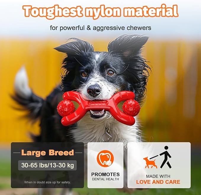 Indestructible Dog Toys for Aggressive Chewers - Heavy-Duty Chew Bones with Real Vanilla Flavor, Interactive &amp; Durable Toys for Medium/Large Dogs to Relieve Boredom