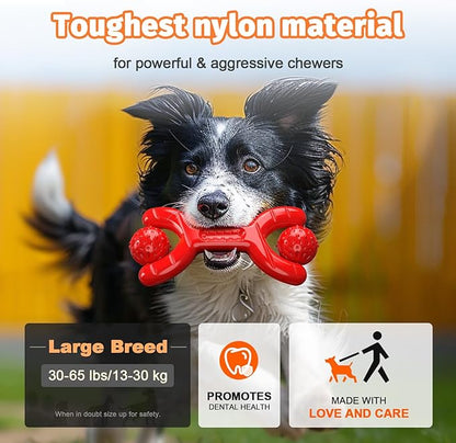 Indestructible Dog Toys for Aggressive Chewers - Heavy-Duty Chew Bones with Real Vanilla Flavor, Interactive &amp; Durable Toys for Medium/Large Dogs to Relieve Boredom