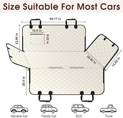 Dog Car Seat Cover, Durable Waterproof Scratch Proof Nonslip Dog Hammock, Pet Back Seat Covers with Pocket for Cars SUVs and Trucks - L, Beige/Black