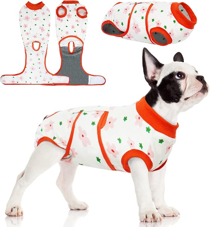 FUAMEY Recovery Suit for Dogs After Surgery,Soft Breathable Dog Bodysuit E-Collar &amp; Cone Alternative Surgical Suit,Male Female Dog Neuter Spay Suits Anti Licking Wounds Onesie Red Flower M