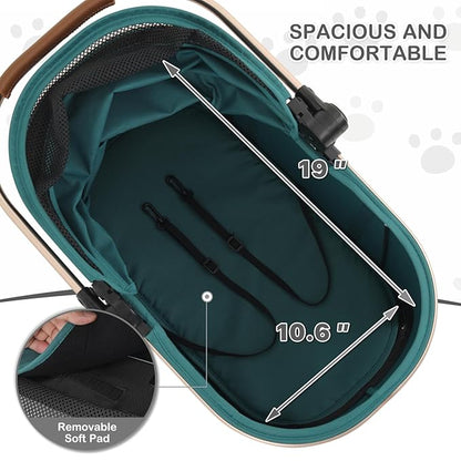 MoNiBloom 3 in 1 Pet Stroller with Adjustable Handle, Jogging Stroller w/Detachable Carrier &amp; Lightweight Aluminum Frame for Dogs Cats, Hunter Green
