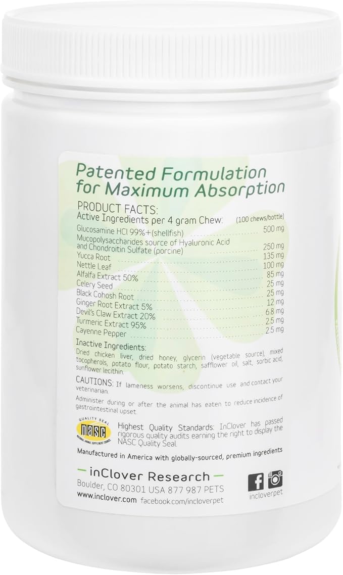 InClover Connectin Natural Hip &amp; Joint Supplement for Dogs with Glucosamine, Chondroitin &amp; Hyaluronic Acid - Soft Chew for Dog Mobility, Comfort &amp; Active Lifestyle Support, 100 Count