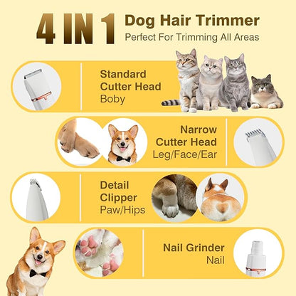 2025 New Petium 4-in-1 Dog Grooming Clippers Kit-Quiet Dog Nail Grinder &amp; Paw Trimmer,Low Noise Cordless Pet Shaver for Small Dogs &amp; Cats,USB-Rechargeable, 6 Guide Combs