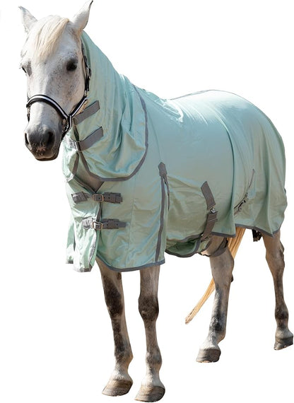 Horse Fly Sheet with Detachable Neck Cover &amp; Belly Wrap, Adjustable Fly Sheet for Horses, Ventilated Airflow Mesh Equine Cooling Summer Flysheet Green 72