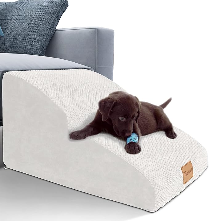 Topmart High Density Extended Foam Dog Ramp&amp;Steps 2 Tiers,11.8" High,Non-Slip Dog Stairs,Soft Foam Pet Ladder with Waterproof Cover,Best for Injured,Older Cats,Pets with Joint Pain