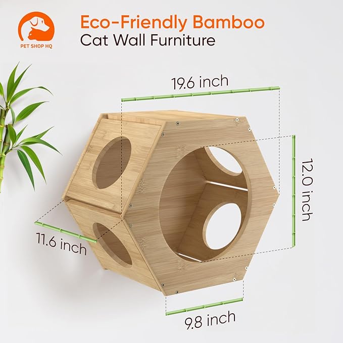Cat Wall Furniture - Climbing Shelves, Ladders, Hammock &amp; More - Bamboo Material - Light Brown - Cat House, Shelves, Perches, Hammock, Bed, Bridges, Walkways