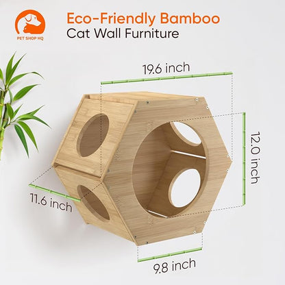 Cat Wall Furniture - Climbing Shelves, Ladders, Hammock &amp; More - Bamboo Material - Light Brown - Cat House, Shelves, Perches, Hammock, Bed, Bridges, Walkways