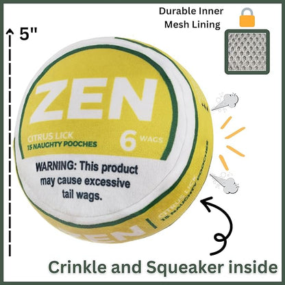 Zen Pupper Deckies Parody Dog Toy - Plush Squeaky and Crinkle Funny Dog Toy (Citrus Lick)